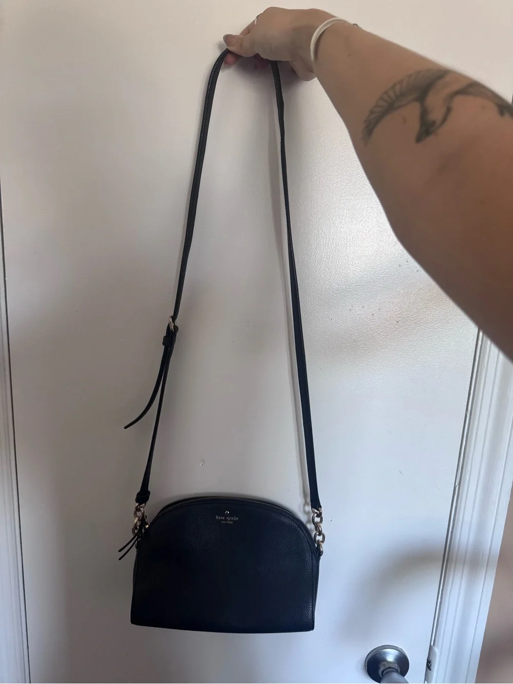 kate spade Black Pebbled Leather Dome Crossbody with Gold Logo